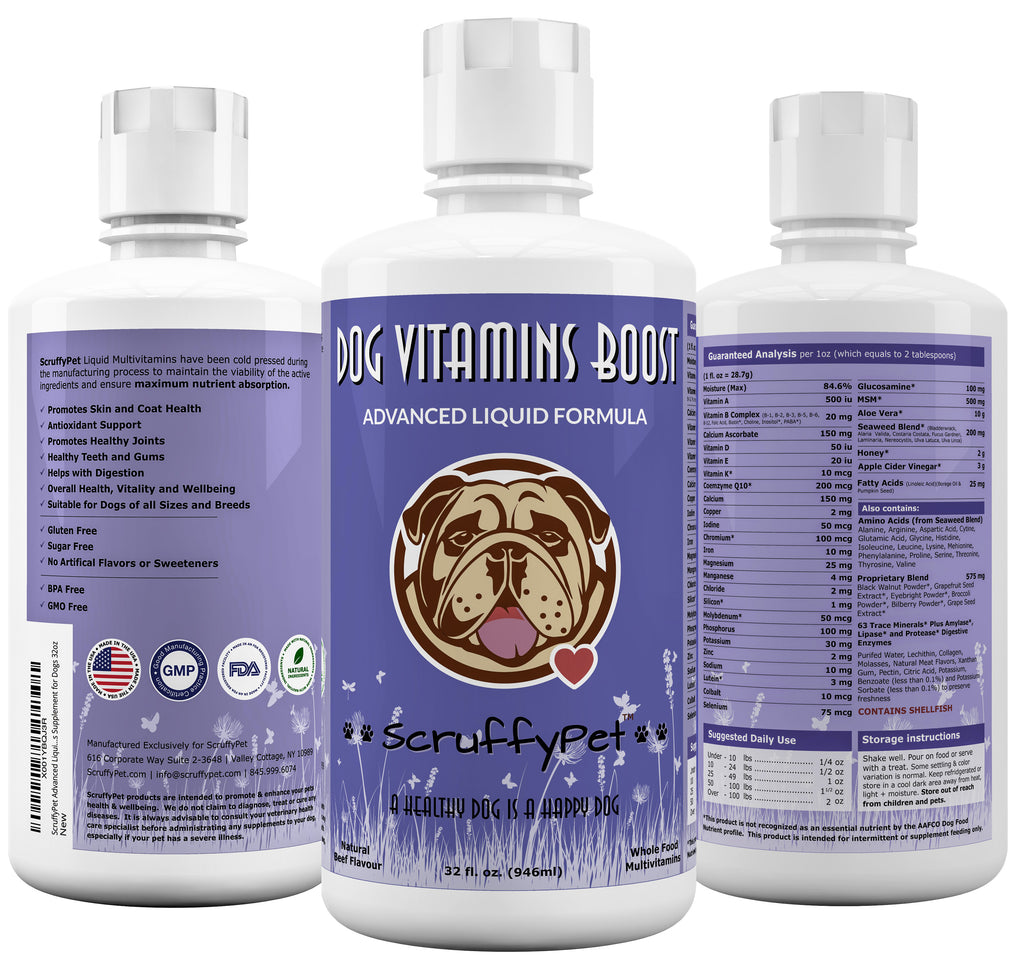 ScruffyPet Whole Food Liquid multivitamin & Mineral Supplement w/ Glucosamine-MSM For Dogs 32oz